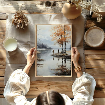 Immerse yourself in the serene beauty of this tranquil autumn scene, where the golden hues of the for Kitchen
