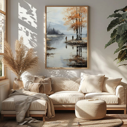Immerse yourself in the serene beauty of this tranquil autumn scene, where the golden hues of the for Sitting Area