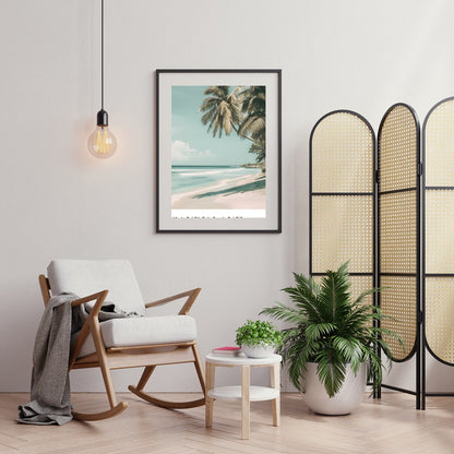 Experience the serene beauty of a Barbados beach with this stunning artwork. Featuring gentle ocean for Foyer