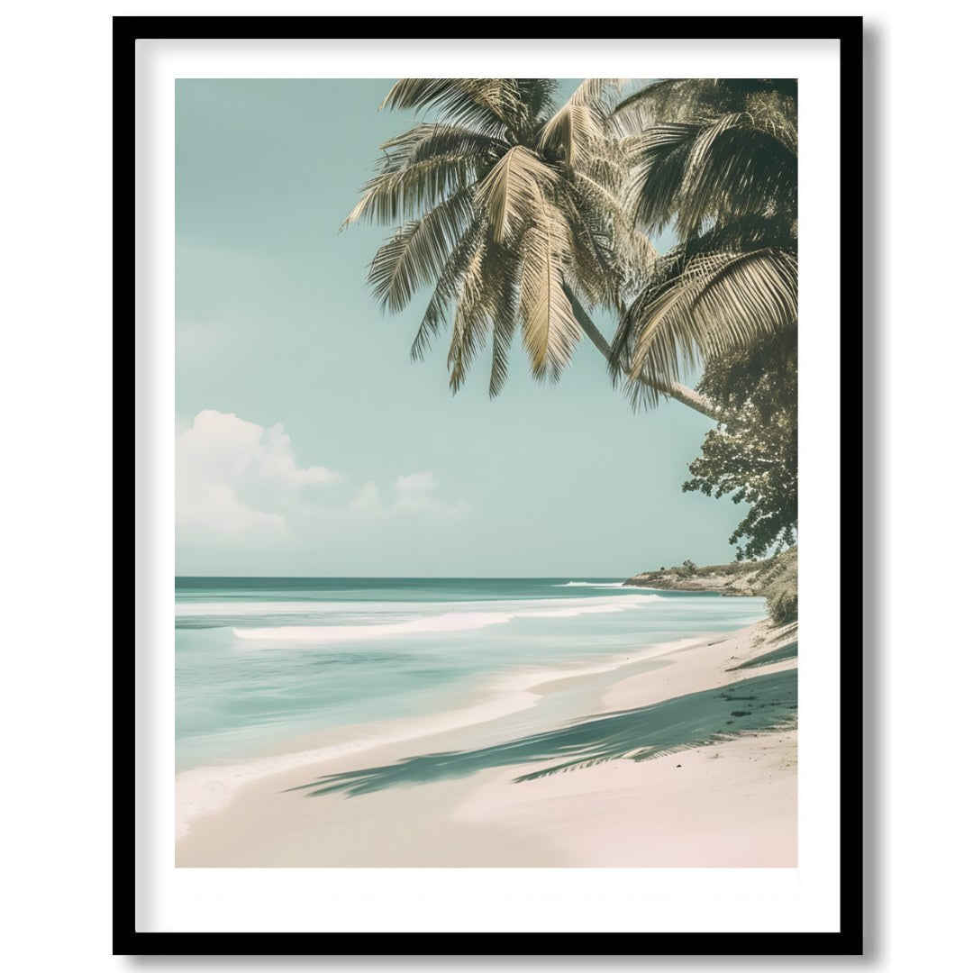 Experience the serene beauty of a Barbados beach with this stunning artwork. Featuring gentle ocean for interior