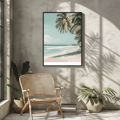 Experience the serene beauty of a Barbados beach with this stunning artwork. Featuring gentle ocean for Sitting Area