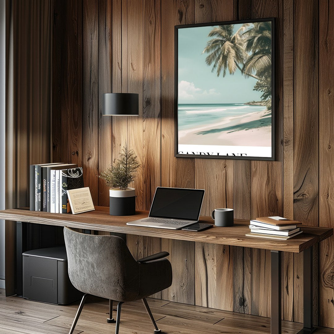 Experience the serene beauty of a Barbados beach with this stunning artwork. Featuring gentle ocean for Study and Office