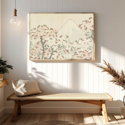 This exquisite artwork captures the serene beauty of a mountainous landscape adorned with delicate for Hallway