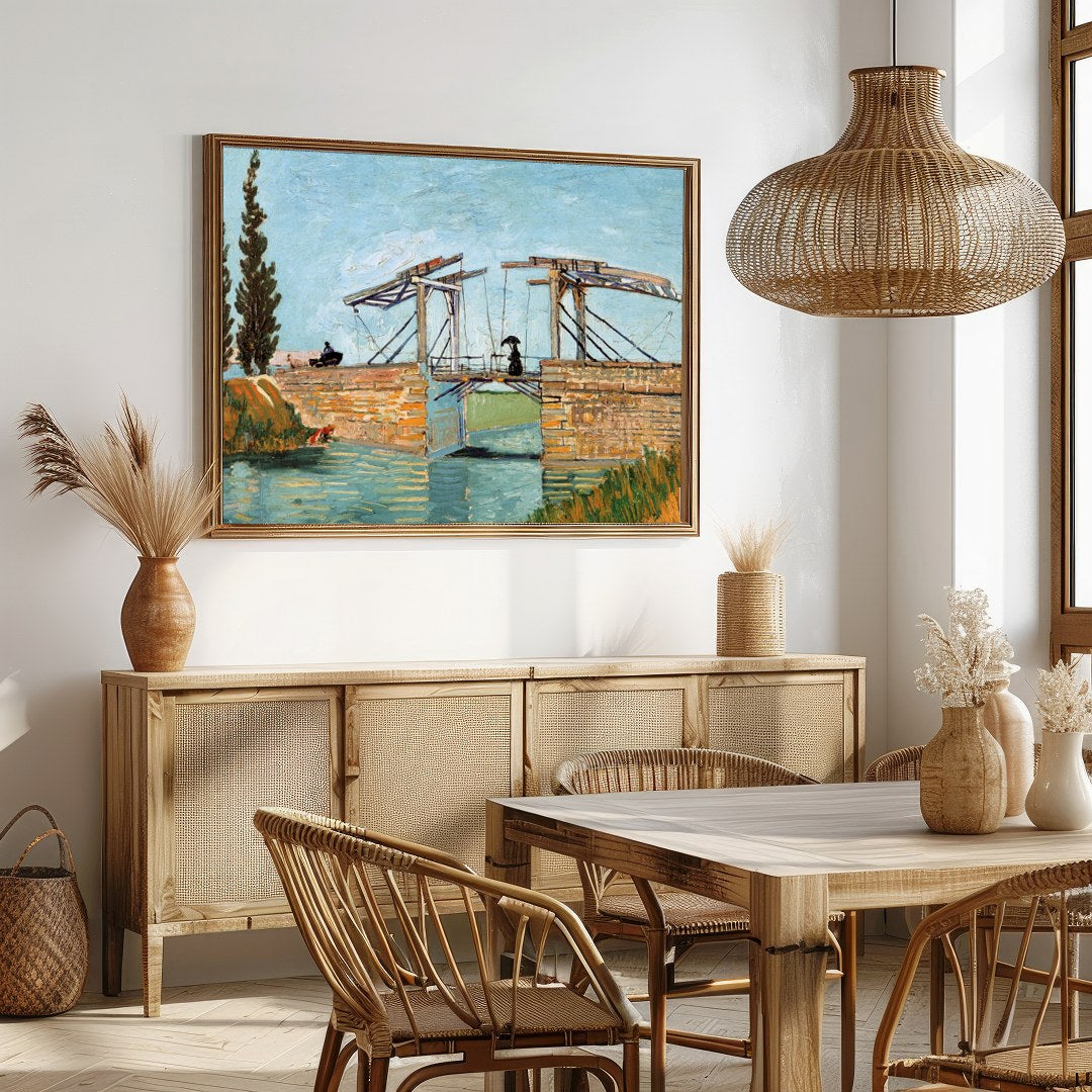 Immerse yourself in the serene beauty of this masterfully painted landscape depicting a rustic for Dining