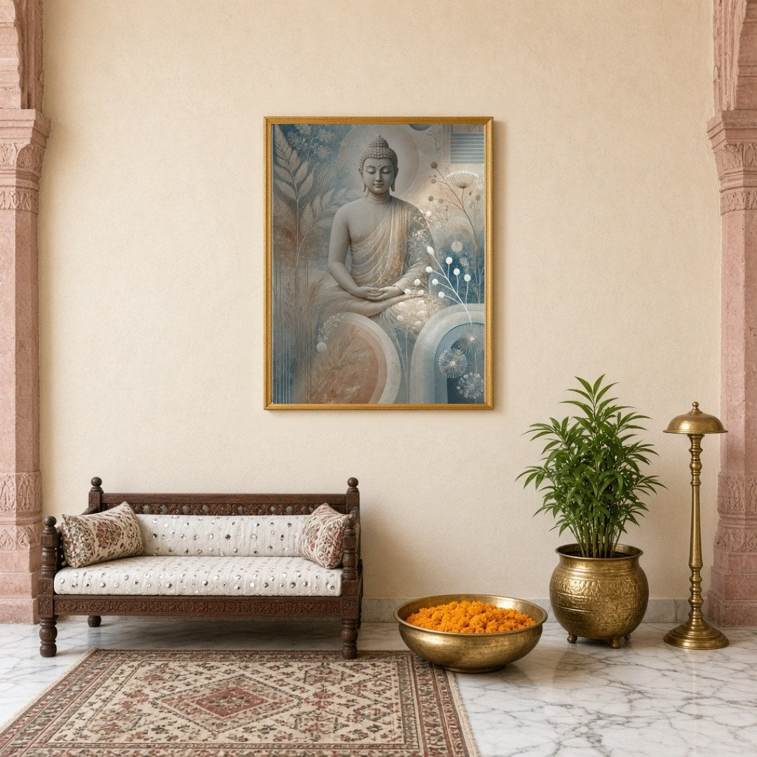 Immerse yourself in serenity with this captivating depiction of Lord Buddha, gracefully seated for Entrance