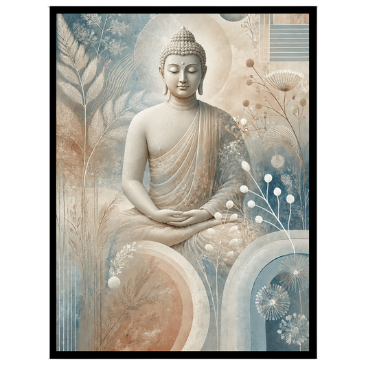 Immerse yourself in serenity with this captivating depiction of Lord Buddha, gracefully seated for living-space