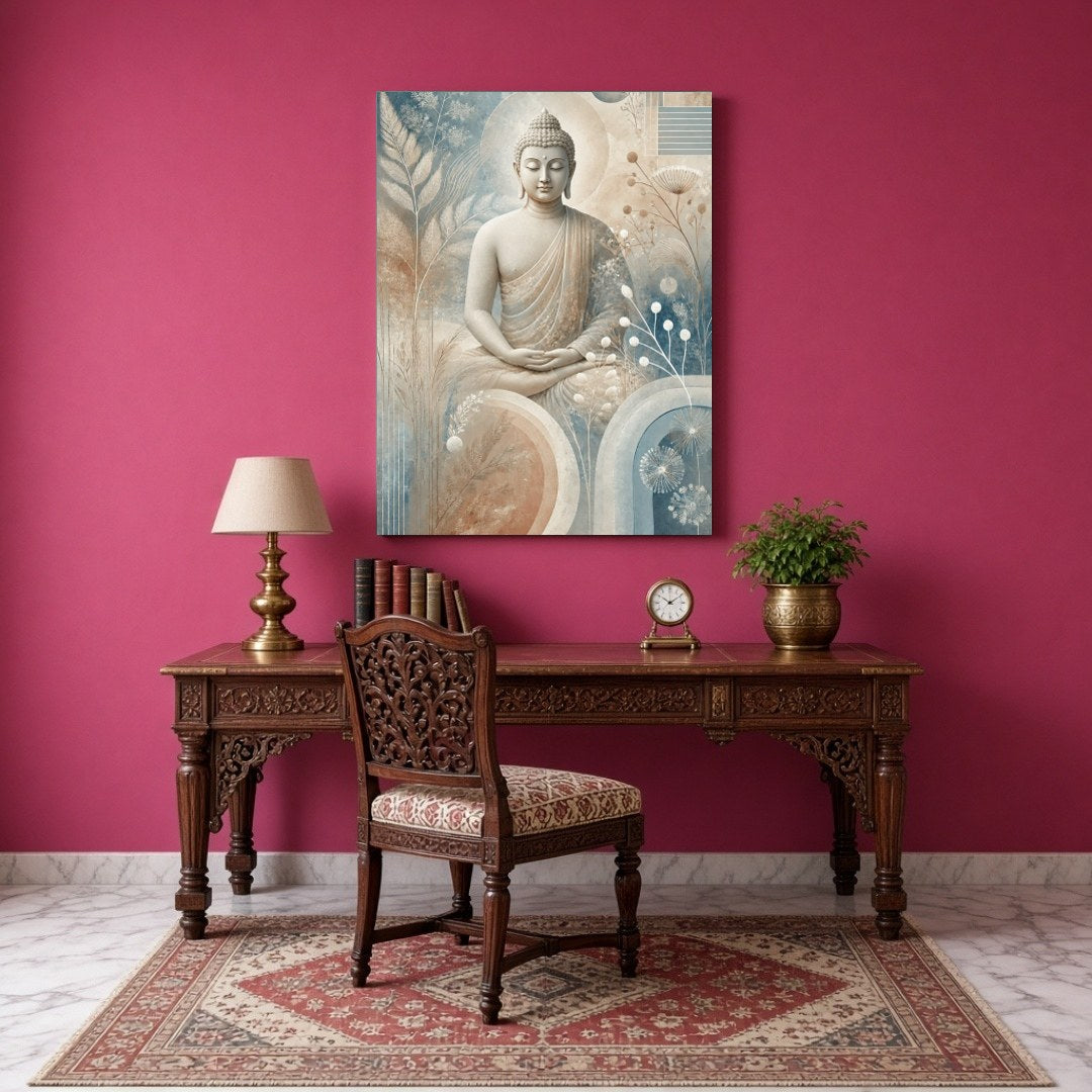 Immerse yourself in serenity with this captivating depiction of Lord Buddha, gracefully seated for Study