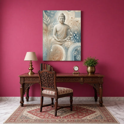 Immerse yourself in serenity with this captivating depiction of Lord Buddha, gracefully seated for Study