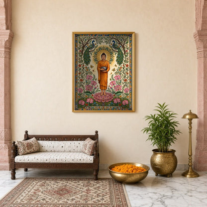 Immerse yourself in serenity with this exquisite artwork depicting Lord Buddha standing gracefully for Entrance