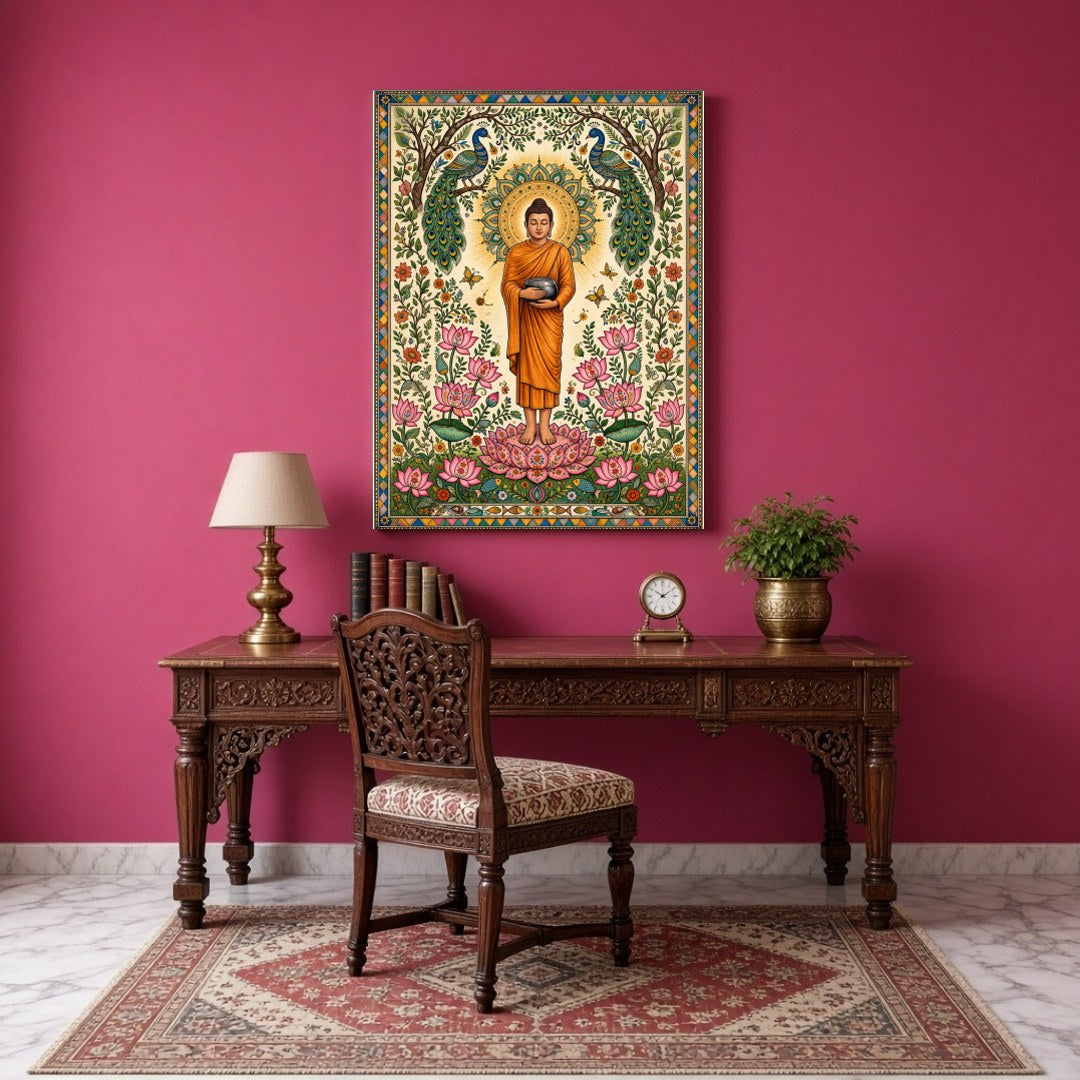 Immerse yourself in serenity with this exquisite artwork depicting Lord Buddha standing gracefully for Study