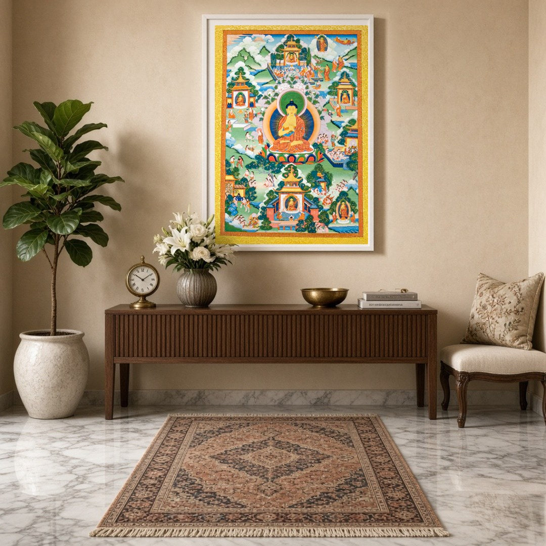 Immerse your space in serene spirituality with this captivating artwork depicting a tranquil Buddha for Entrance