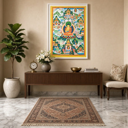 Immerse your space in serene spirituality with this captivating artwork depicting a tranquil Buddha for Entrance