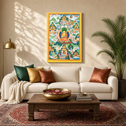 Immerse your space in serene spirituality with this captivating artwork depicting a tranquil Buddha for Living Room