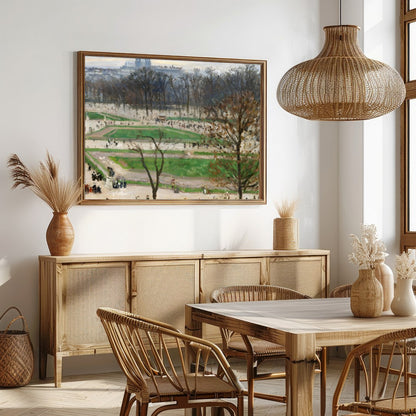 This exquisite artwork captures the serene beauty of a city park awakening in early spring. The for Dining