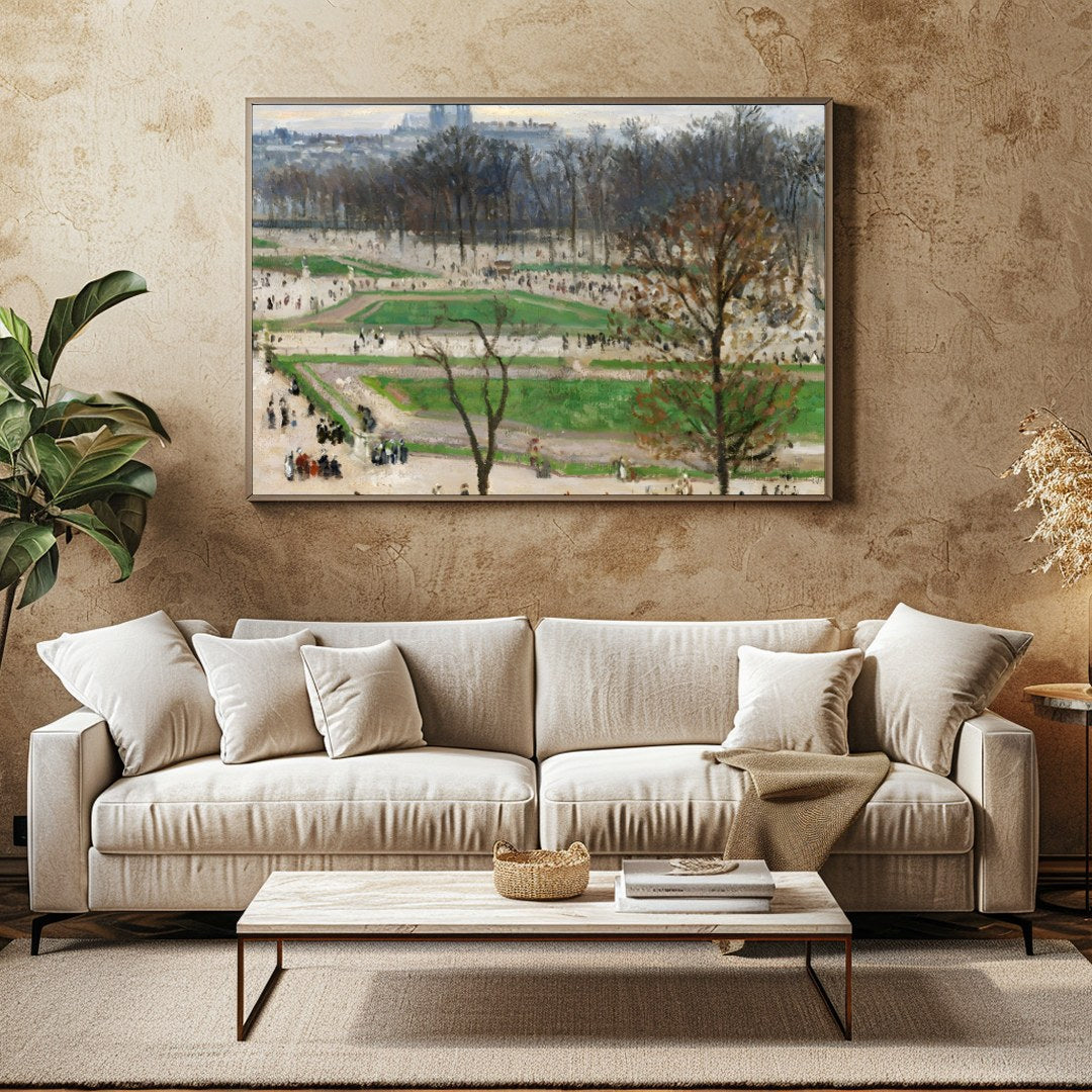 This exquisite artwork captures the serene beauty of a city park awakening in early spring. The for Family Room