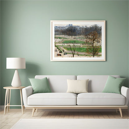 This exquisite artwork captures the serene beauty of a city park awakening in early spring. The for Hall