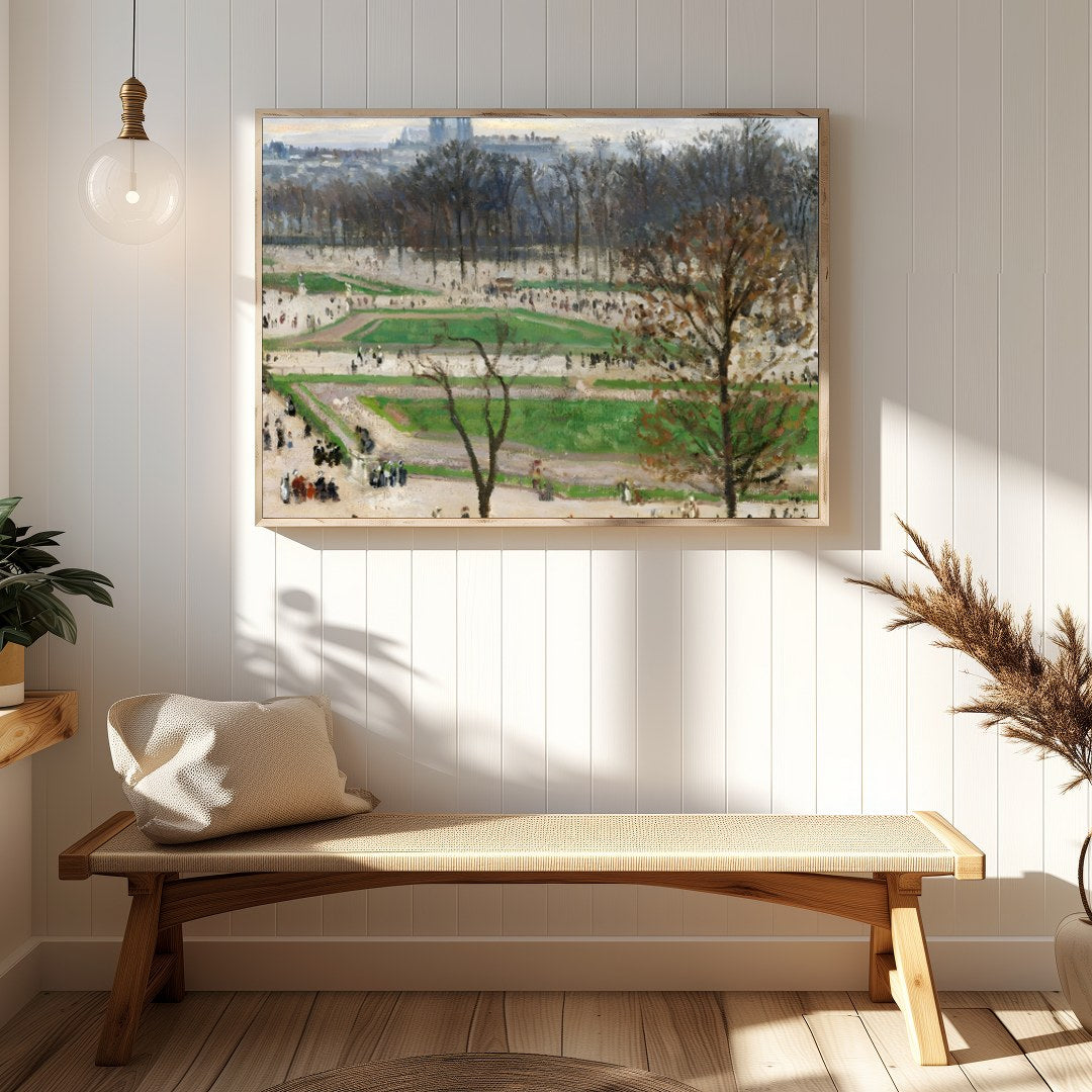 This exquisite artwork captures the serene beauty of a city park awakening in early spring. The for Hallway