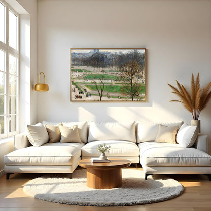 This exquisite artwork captures the serene beauty of a city park awakening in early spring. The for Living Room
