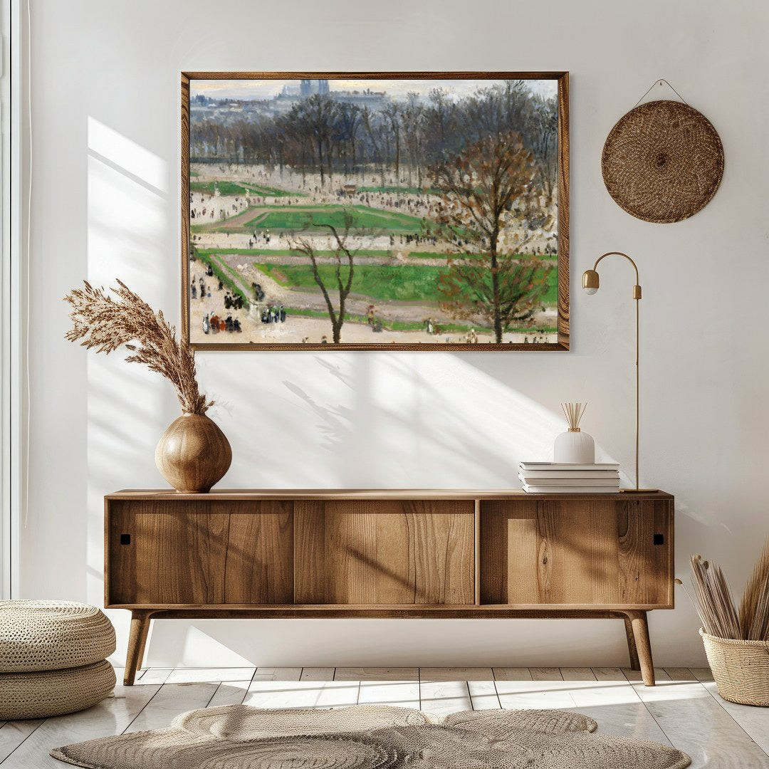This exquisite artwork captures the serene beauty of a city park awakening in early spring. The for Sitting Area