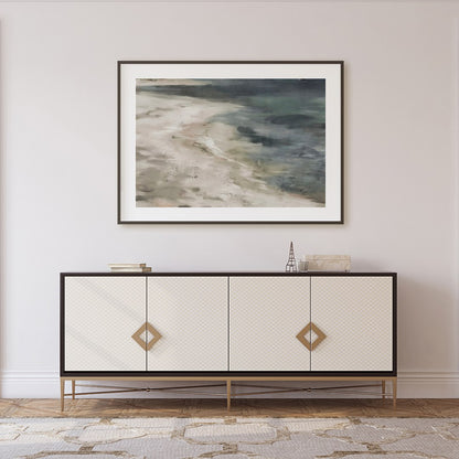 Immerse yourself in the serene beauty of this coastal artwork where land meets sea. Soft, evocative for Foyer