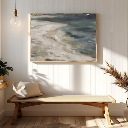 Immerse yourself in the serene beauty of this coastal artwork where land meets sea. Soft, evocative for Hallway