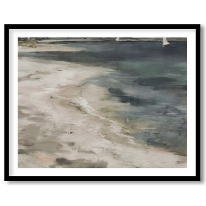 Immerse yourself in the serene beauty of this coastal artwork where land meets sea. Soft, evocative for nook