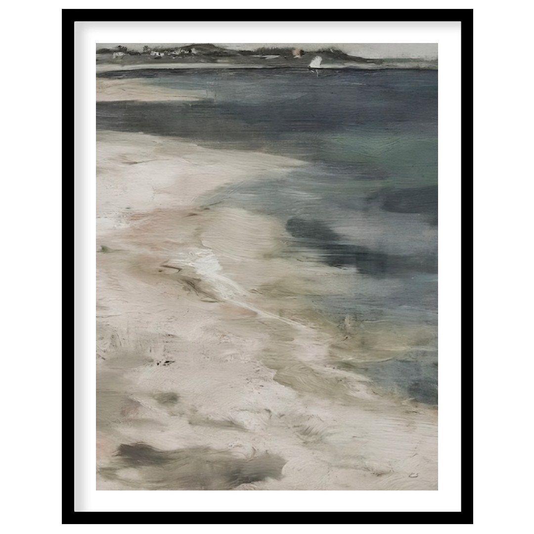 Immerse yourself in the serene beauty of this coastal artwork where land meets sea. Soft, evocative for nook