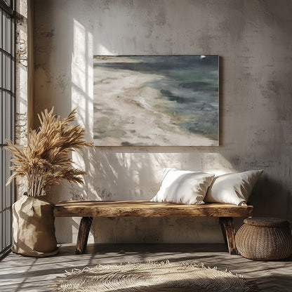 Immerse yourself in the serene beauty of this coastal artwork where land meets sea. Soft, evocative for Veranda