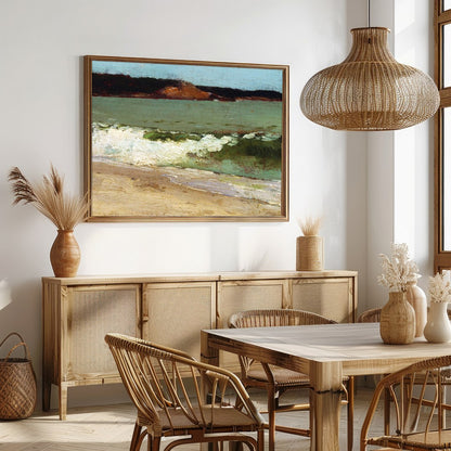 Immerse yourself in the calming embrace of this coastal artwork, capturing the serene essence of a for Dining