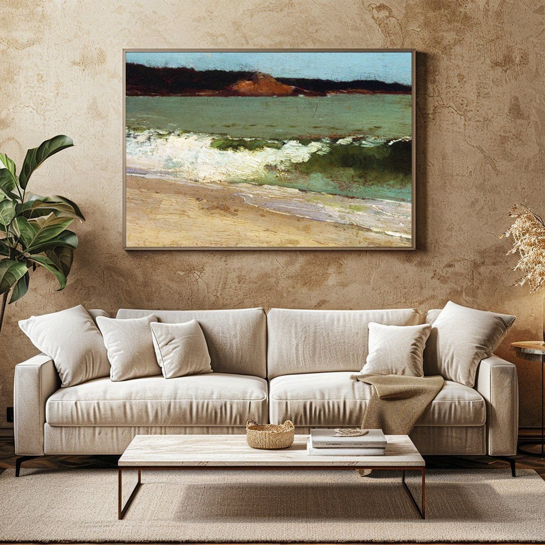 Immerse yourself in the calming embrace of this coastal artwork, capturing the serene essence of a for Family Room