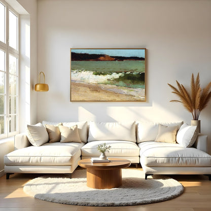Immerse yourself in the calming embrace of this coastal artwork, capturing the serene essence of a for Living Room