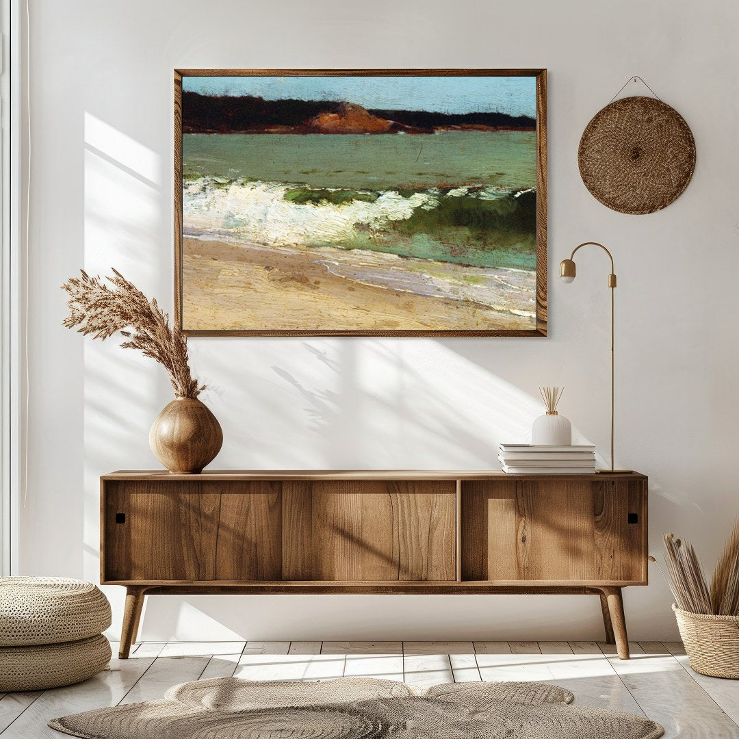 Immerse yourself in the calming embrace of this coastal artwork, capturing the serene essence of a for Sitting Area
