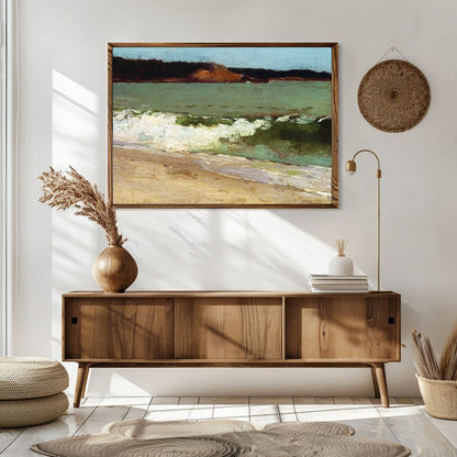 Immerse yourself in the calming embrace of this coastal artwork, capturing the serene essence of a for Sitting Area