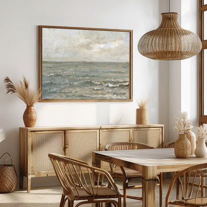 Immerse yourself in the serene elegance of 'Tranquil Coastal Skies,' a captivating landscape for Dining