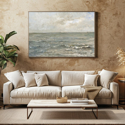 Immerse yourself in the serene elegance of 'Tranquil Coastal Skies,' a captivating landscape for Family Room