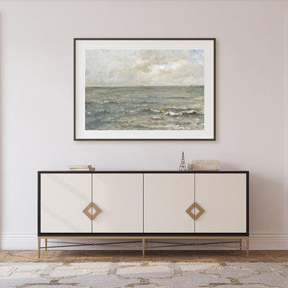 Immerse yourself in the serene elegance of 'Tranquil Coastal Skies,' a captivating landscape for Foyer