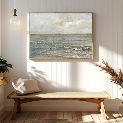 Immerse yourself in the serene elegance of 'Tranquil Coastal Skies,' a captivating landscape for Hallway