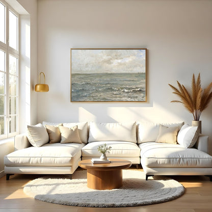 Immerse yourself in the serene elegance of 'Tranquil Coastal Skies,' a captivating landscape for Living Room