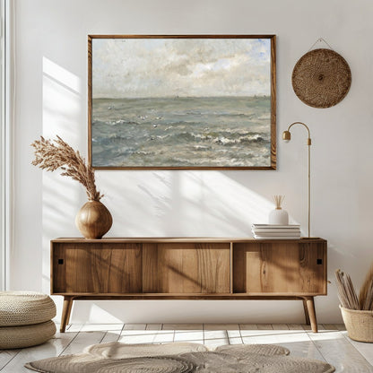 Immerse yourself in the serene elegance of 'Tranquil Coastal Skies,' a captivating landscape for Sitting Area