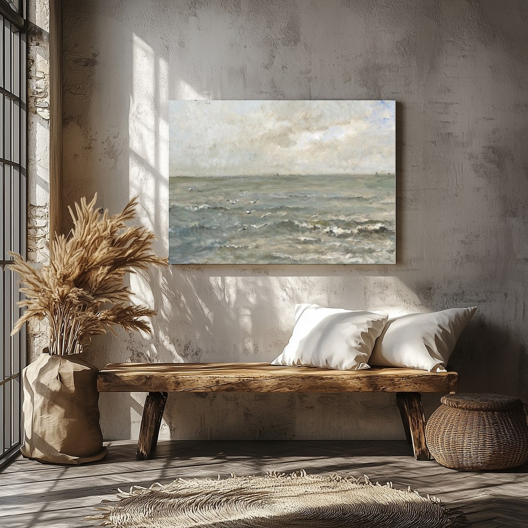 Immerse yourself in the serene elegance of 'Tranquil Coastal Skies,' a captivating landscape for Veranda