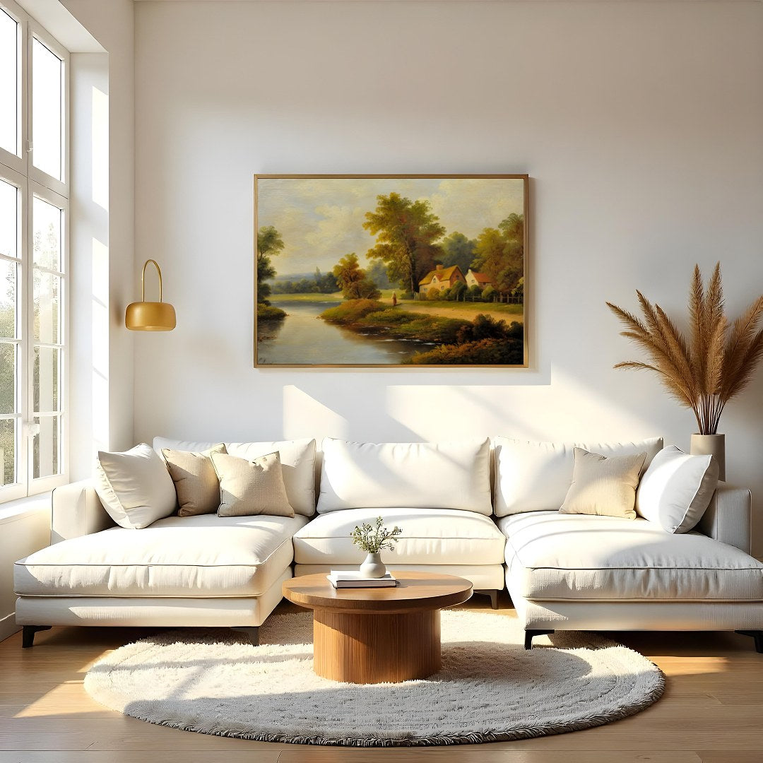 Immerse yourself in the serene beauty of this countryside escape, where a charming cottage and lush for Living Room