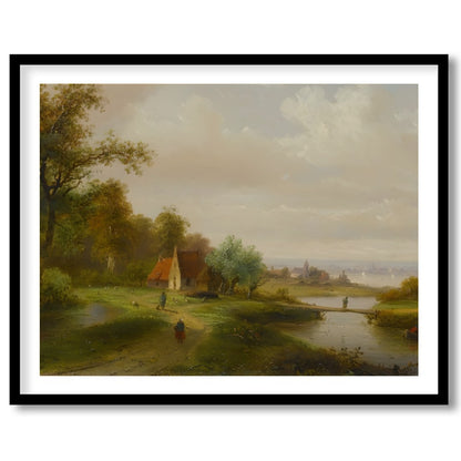 This serene landscape painting captures the tranquil beauty of a countryside river scene. With lush for sweet-home