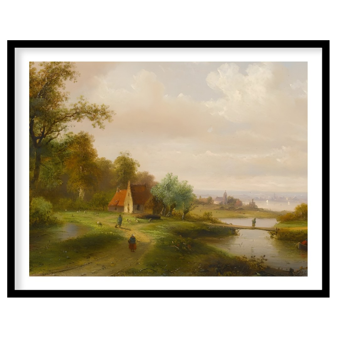 This serene landscape painting captures the tranquil beauty of a countryside river scene. With lush for sweet-home