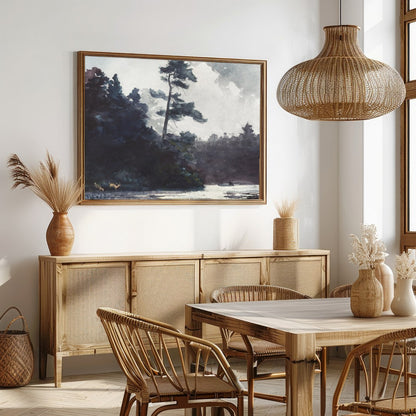 Indulge in the serene beauty of this watercolor landscape, capturing the calm essence of a forest for Dining