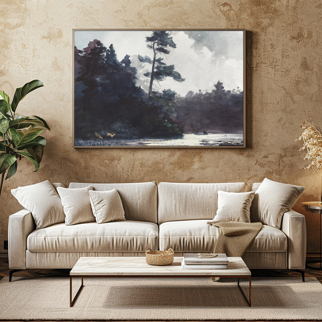 Indulge in the serene beauty of this watercolor landscape, capturing the calm essence of a forest for Family Room