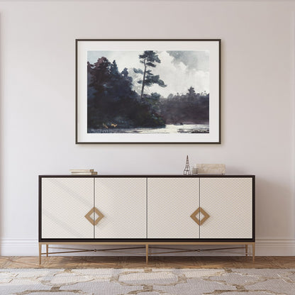 Indulge in the serene beauty of this watercolor landscape, capturing the calm essence of a forest for Foyer