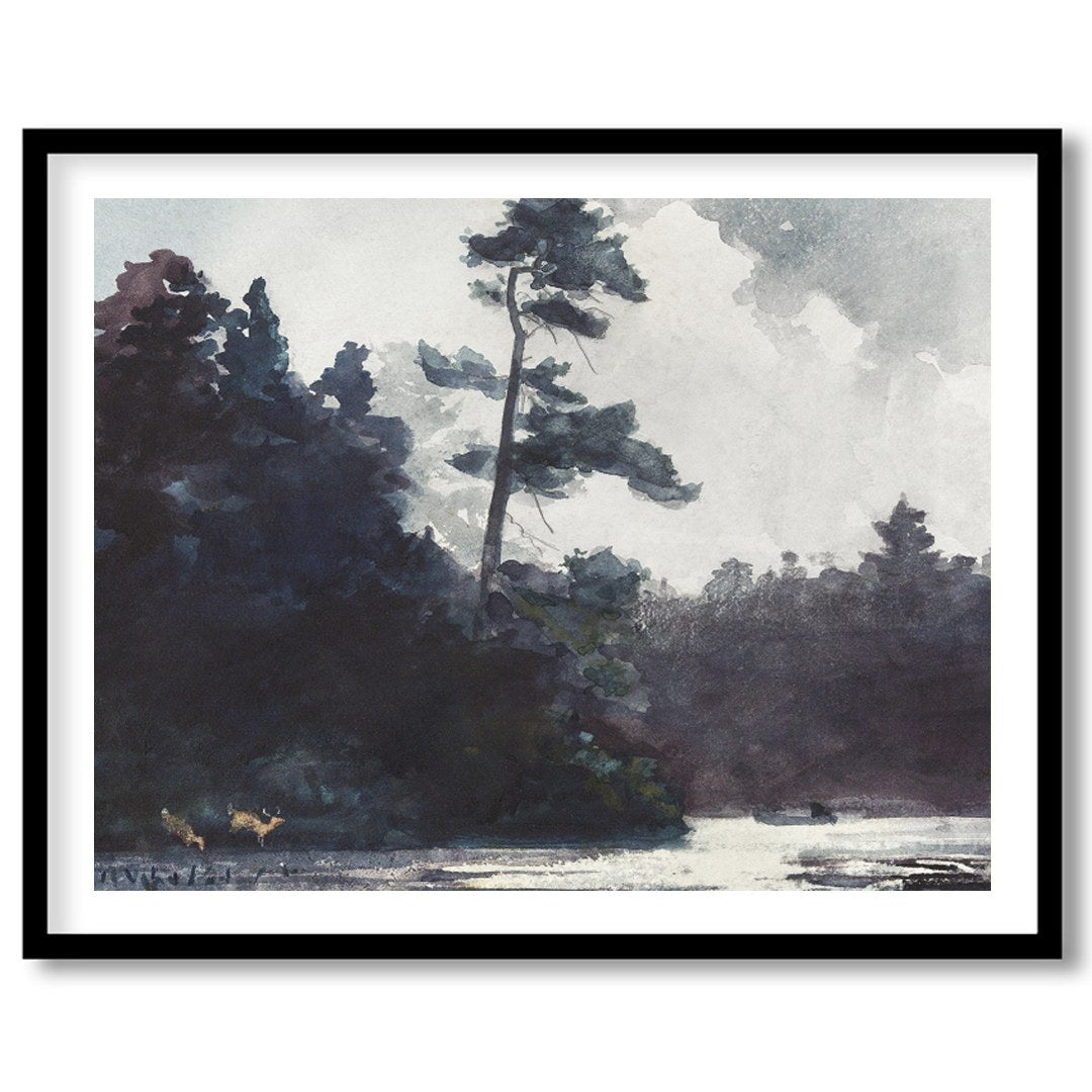Indulge in the serene beauty of this watercolor landscape, capturing the calm essence of a forest for sweet-home