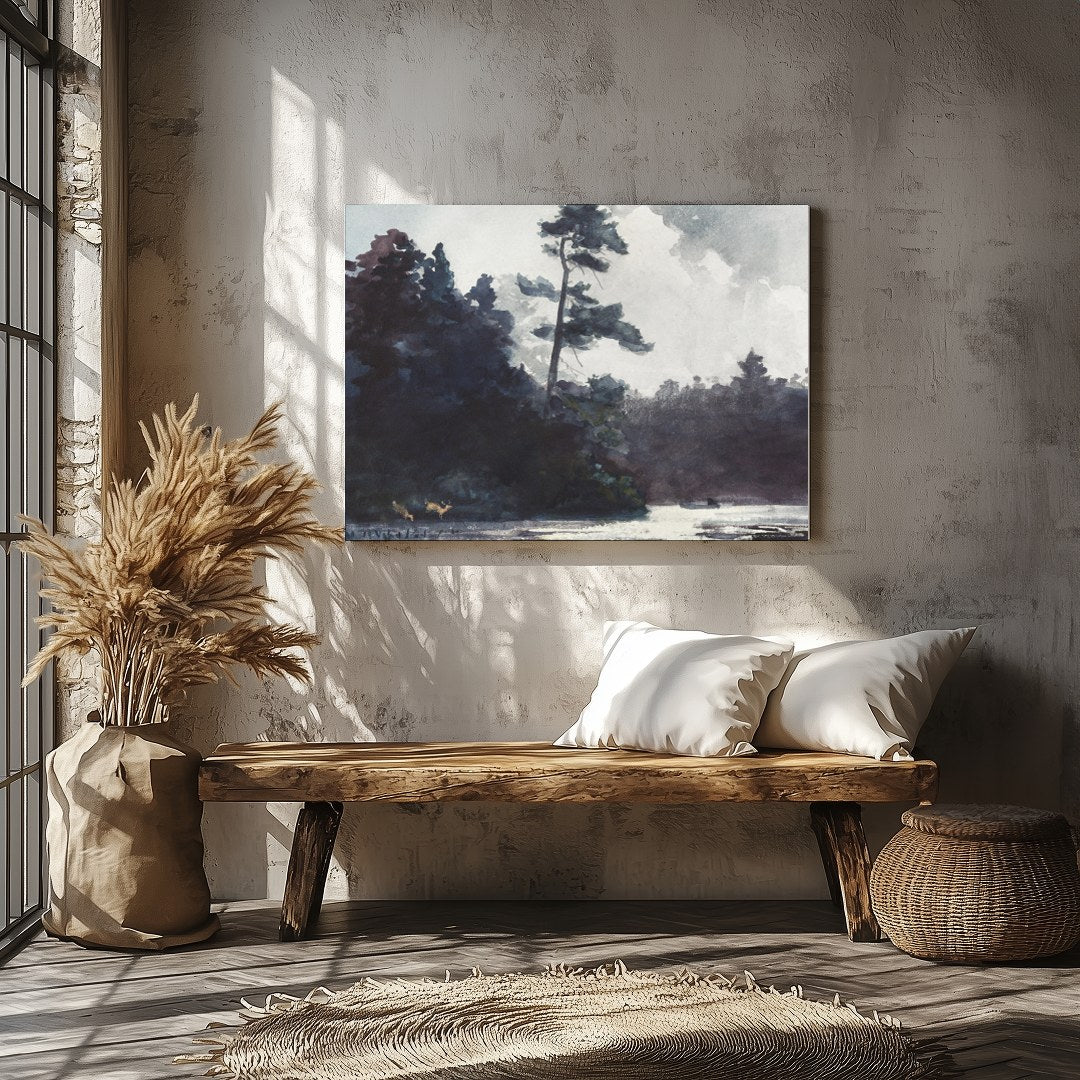 Indulge in the serene beauty of this watercolor landscape, capturing the calm essence of a forest for Veranda