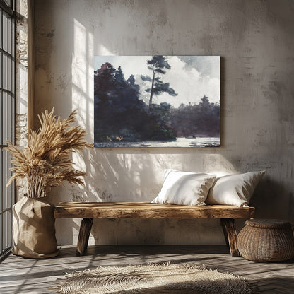 Indulge in the serene beauty of this watercolor landscape, capturing the calm essence of a forest for Veranda