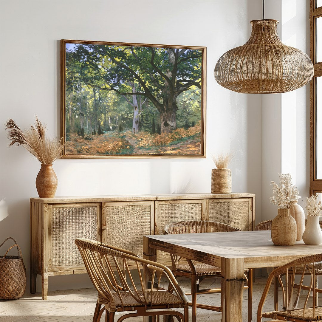 Immerse yourself in the serene beauty of nature with this enchanting woodland scene. The play of for Dining